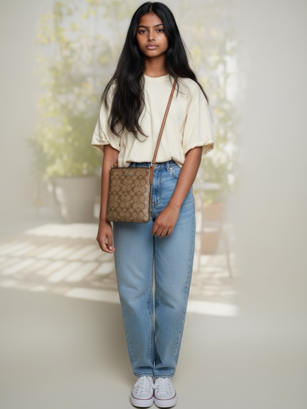 Coach Signature Canvas Crossbody in Brown with Tan Strap